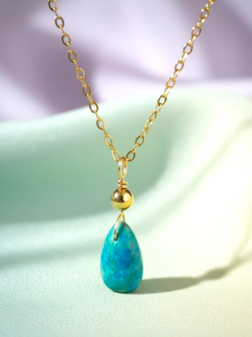 Natural Chrysocolla Necklace in 14k Gold Filled, Blue Green Gemstone Pendant